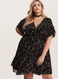 Plus Size Black Floral Print Chiffon Ruffled Wrap Dress Dresses Floral Dress Black Flattering Dresses