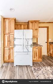 hickory kitchen cabinets stock photo