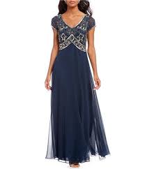 Jkara Petite Floral Beaded Chiffon A Line Gown A Line Gown Evening Gowns