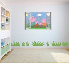 Little peppa fans will love the beautiful design that features peppa and george pig, emily elephant and candy cat on a pretty pale pink background patterned with butterflies, flowers and hearts. Peppa Pig 3d Window 0067801 Wall Art Decal By Creativewallstickers Decal Wall Art Children Room Boy Children Room Girl