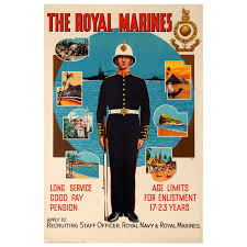 Us marines recruitment poster photo wwii usmc marine corps recruiter. Original Vintage Military Recruitment Poster The Royal Marines By Sea By Land For Sale At 1stdibs