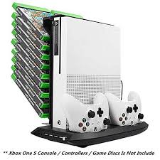 Xbox One S Vertical Stand Cooling Fan Controller Charging Station With Game Storage Dualshock Charger More In Xbox One Console Game Storage Xbox One Games