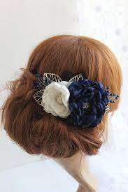 Navy Wedding Hair Piece Blue And White Bridal Fabric Flower Etsy Wedding Hair Pieces Bridesmaid Hair Accessories Blue Wedding Hair
