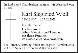 She was online over a month ago. Traueranzeigen Von Karl Siegfried Wolf Fp Gedenken