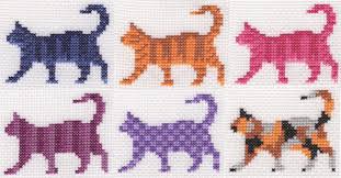 A list of cross stitch patterns, cross stitch kits and stamped kit available at everything cross stitch. Small Striding Cats Cross Stitch Charts Nicky Brunger Crafts