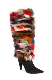 Maze Genuine Rabbit Fur Knee High Boot In Black Suede Multi