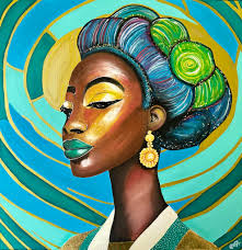 Artist: ROSSI, title: "Madame Deco", mixed media: oil pastel, acrylic and  acrylic paint marker, with gold leaf, size: 60 x 60 cm,