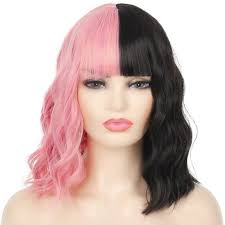 Short Bob Half Black Half Pink Wigs