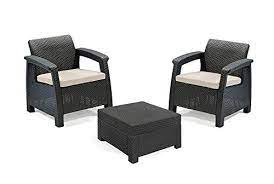 Furniture chairs set outdoor 4 seater rattan wicker simple restaurant coffee table with glass top round arm tables chair sets dining outdoor furniture. Keter Corfu 2 Seater Balcony Garden Outdoor Rattan Furniture Set Graphite With Cream Cushions Buy Online In Dominica At Dominica Desertcart Com Productid 47991160