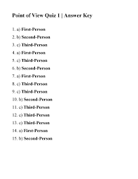 This Is The Answer Key For The Point Of View Quiz 1 Point Of View Answers Quiz