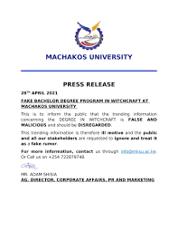 We did not find results for: Machakos University On Twitter Press Release On Fake Bachelor Degree Program In Witchcraft At Machakos University