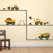 Maybe you would like to learn more about one of these? Four Construction Vehicle Wall Decals With Straight Gray Road Wall Dressed Up Construction Bedroom Big Boy Bedrooms Boys Construction Room