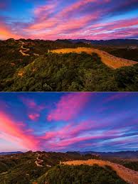Burning Sky Over The Great Wall Beijing China Natural Landmarks Greatful Landmarks