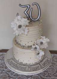 Gray dot ombre wedding cake. 30th Wedding Anniversary Cake Silver White Sugar Flowers And Line Buttercream 30th Wedding Anniversary Cake Wedding Anniversary Cake Anniversary Cake