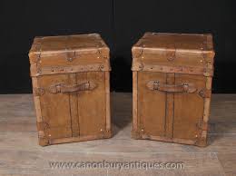 4.6 out of 5 stars with 30 ratings. Pair Vintage Steamer Trunk Luggage Boxes Side Tables English Leather Trunks
