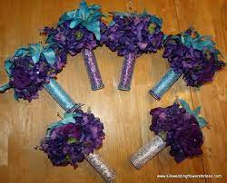 Regency Purple And Malibu Blue Set At Www Silkweddingflowersforless Com Plum Wedding Flowers Bridesmaid Flowers Wedding Flowers