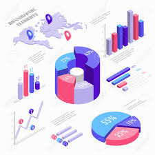 isometric infographic elements with charts diagram pie chart