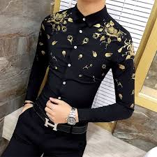 Black And Gold Dress Shirt Black And Gold Mens Dress Shirts Mens Shirt Dress Men Floral Shirt Mens Long Sleeve Shirts Casual