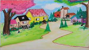 How To Draw A Beautiful Landscape Step By Step With Oil Pastel Very Easy Landscape Steps Oil Pastel Painting