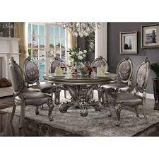 Acme Versailles Dining Table Round Pedestal Antique Platinum 1set 2ctn Antique Platinum Round Dining Room Sets Round Dining Table Sets Round Dining Room