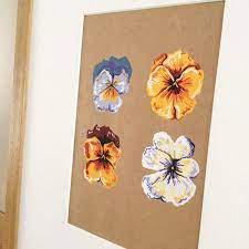 It may be hard to notice in the image, but you can see where the brown is peeling that it has a white layer beneath it and also above it. Pansy Original Painting On Brown Kraft Paper Botanical Art Etsy Kraft Paper Art Botanical Artwork Botanical Art