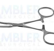 Kocher intestinal forceps, 5 1/2'',delicate, curved jaws, ring handle
