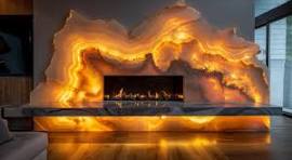 ᑕ❶ᑐ Stunning Backlit Onyx Stone Electric Fireplace Wall