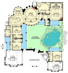 Spanish house plans are known for their low pitched roof lines spanish home plans can have exterior balconies, columns, arches, wrought iron detailing, grand designs and feature courtyards for outdoor living space. Luxury Mediterranean Style House Plan 1250 Mediterranean Style House Plans Pool House Plans Courtyard House Plans
