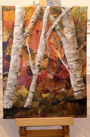 Birch Trees In Fall Paintings Fall Birch Trees Torn Paper Collage Birch Tree Art Tree Art Autumn Art