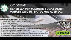 Maybe you would like to learn more about one of these? Ada Beasiswa Tugas Akhir Skripsi Untuk D3 S1 Dari Baitul Mal Aceh Dibuka 8 Hari Ini Syaratnya Halaman All Serambi Indonesia