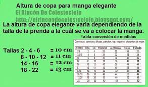 Tabla Para Altura De Copa Para Manga Elegante En Proporcion A La Talla Patron De Mangas Patrones De Costura Manga