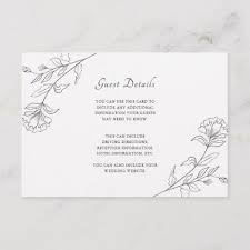 Black And White Floral Invitation Design Elegant Black And White Floral Guest Details Enclosure Card Zazzle Com Enclosure Cards Floral Drawing Black And White Sketches