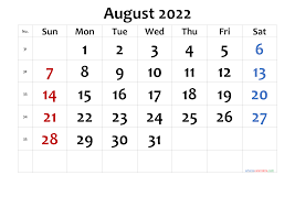 Printable Calendar 2022 August Free Printable 2021 Monthly Calendar With Holidays