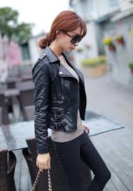 Черно яке дамско късо моторно кожено пролетно женско корейско яке с цип  кожени якета - Boutiqueselected.com