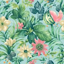 Let your cares melt away. Grandeco Botanical Fruit Flower Pattern Wallpaper Tropical Floral Motif Ba2002 Teal Green I Want Wallpaper