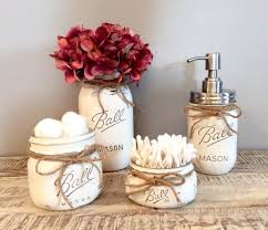 Mason Jar Bathroom Set Farmhouse Bathroom Bathroom Decor Mason Jar Decor Rustic Decor Pink Dec In 2020 Mason Jar Bathroom Mason Jar Decorations Farmhouse Bathroom