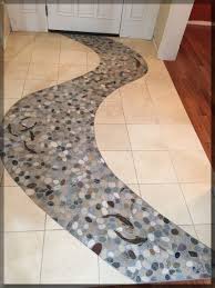 Sliced Pebble Stone Foyer Ceramic Tile Floor With Trout Fish Mosaic Tiles Mosaic Tile Designs Ceramic Floor Tile Entryway Tile