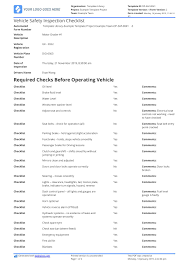 Are inspections completed daily, weekly and monthly for all . Vehicle Safety Inspection Checklist Template Free And Customisable