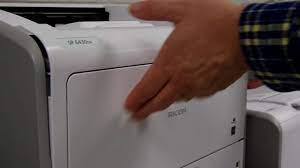There is a label on the rear of the machine, located in the position shown below. Replacing Toner And Print Cartridge Sp 3600 Series Sp 4510 Series Sp 6430dn Youtube