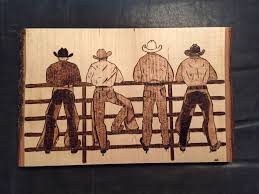 Rodeo Cowboys Wood Burnt Art Wood Burning Art Pyrography Art Wood Burning Patterns