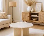 Table basse ronde élégante 80cm Calyptus Effet travertin Beige
