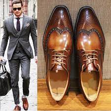 Luz Marrom Preto Esculpida Brogue Sapatos Para Homens Oxfords Vestido Sapatos Dos Homens Handmade Sapatos Formais Aliexpress