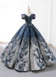 Blue Ball Gown Sequins Off The Shoulder Appliques Floor Length Wedding Dress Blue Ball Gowns Ball Dresses Pretty Dresses