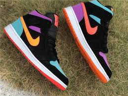 Nike Air Jordan 1 Mid Black Multi Color Reflective Black Purple Green In 2020 Jordan Shoes Girls Nike Air Shoes Hype Shoes