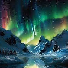 A painting of a mountain with the aurora borealis above it | Premium  AI-generated image