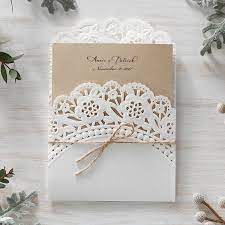 Craft Brown Lace Pocket Vintage Wedding Invitations Bh 5010 Itsinvitation Lace Wedding Invitations Wedding Invitation Cards Vintage Wedding Invitations