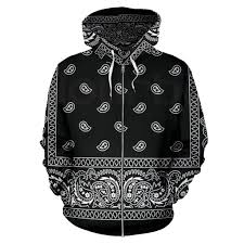 Bandana Fever Black Bandana Print Zipper Hoodie Hoodie Print Bandana Print Hoodies