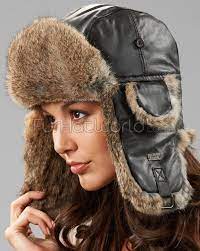 Ladies Brown Leather Rabbit Fur Trapper Hat Trapper Hats Aviator Hat Hats