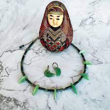 Magatama Choker and Earrings With Moss Agate and Green Aventurine. Gemstone  Claw-shaped Shinto Amulet Jewelry - Etsy Canada