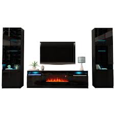 Entertainment center with fireplace media console tv stand with fireplace York 02 Black Electric Fireplace Modern Wall Unit Entertainment Center By Meble Furniture